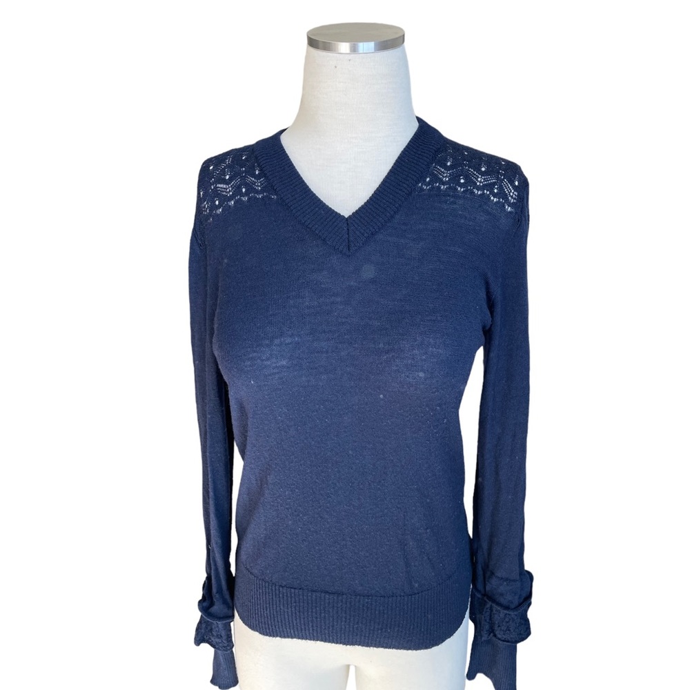 Philosophy di Lorenzo serafini Blue knit ruffle sleeve sweater